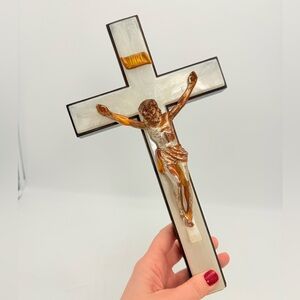 Vintage Acrylic Crucifix | Last Rites Sick Call Cross, Holy Water Bottle